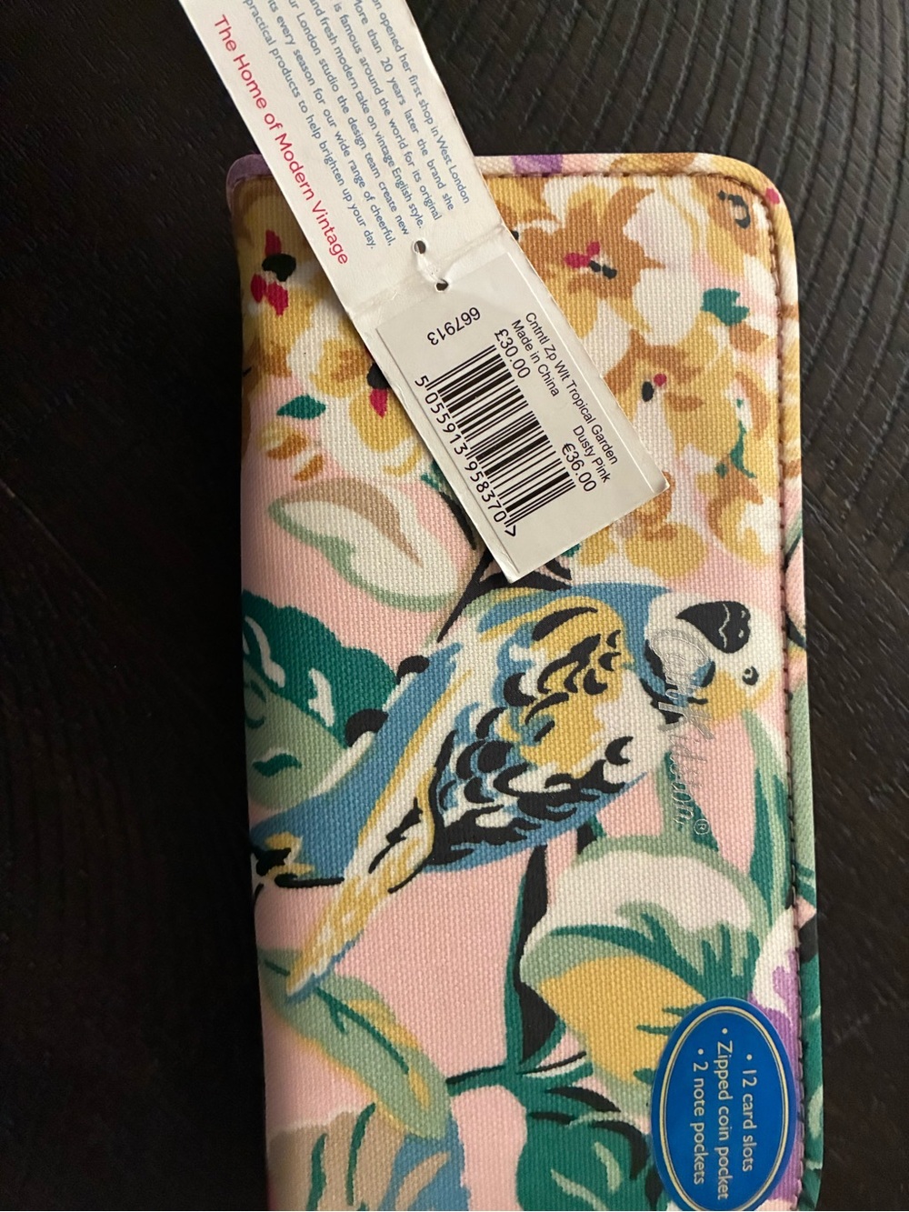 Cath Kidston Floral Parakeet Zip Wallet in Pink, Yellow, Blue & Green